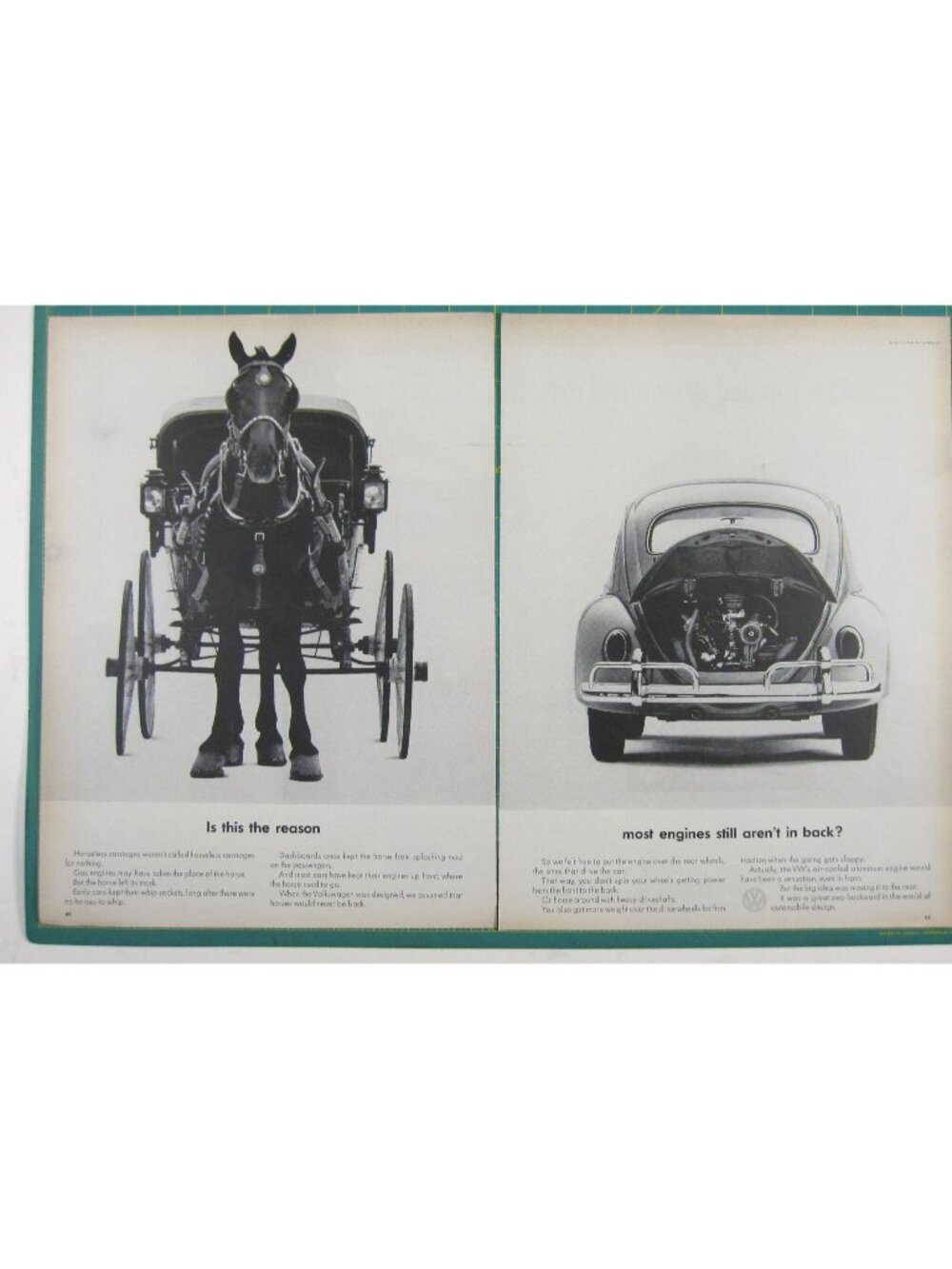 Print Ad Volkswagen Horse Vs Carriage Vintage 2 PG Bug Beatle MOD Car 1960s